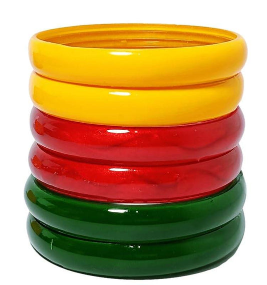 T4 Jewels 2.10 & 2.12 Size Plane Glossy Finished Green/Yellow/Red Colour Bangle Set For Women & Girls - (Set Of 6) - T4 Jewels