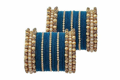 T4 Jewels Brass Metal Beads Stones & Gemstones Studded Moti & Pearl Glossy Finished Bangles Set - 114NO