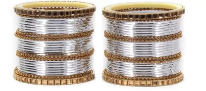 T4 Jewels Glossy Finished Gold Kundan Studded Fashion Jwellery Metal Bangles Set For Women & Girls T4 Jewels