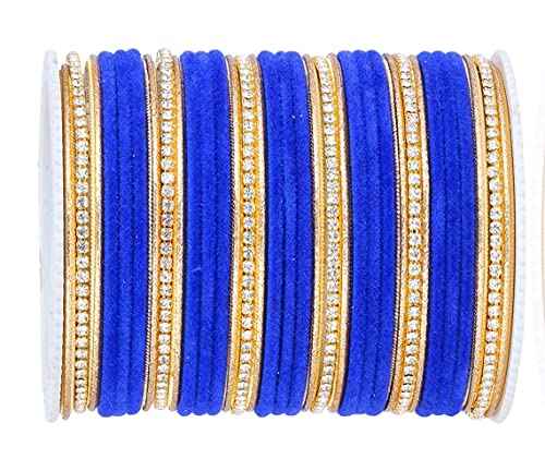 T4 Jewels Zircon Gem-stones And Beads Velvet Glossy Finished Metal Bangles Set For Women And Girls T4 Jewels