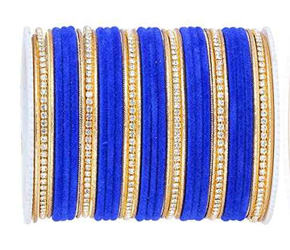 T4 Jewels Zircon Gem-stones And Beads Velvet Glossy Finished Metal Bangles Set For Women And Girls T4 Jewels