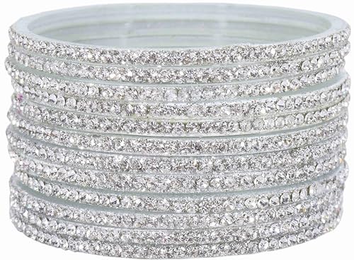 T4 Jewels Stylish Glass Diamond Bangles Set For Women & Girls | White Stone Bangles | Bangles For Women Glass | Bangles For Wedding, Party, Function, Daily use | Kanch ki Chudiyan- Set of 12