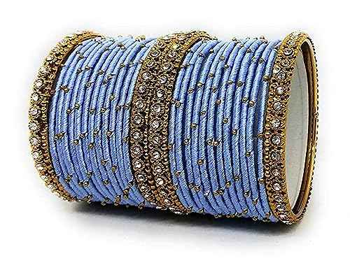 T4 Jewels Handmade Silk Thread Metal Bangles Set Zircon Stones Bridal Chuda/Wedding Chuda For Women & Girls (Set Of 28) T4 Jewels