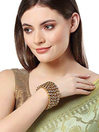 T4 Jewels Set of 4 Antique Gold Plated Round Polki Kundan Rajwadi Bangles for Women T4 Jewels