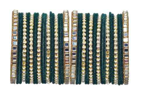 T4 Jewels 18k Gold Plated Zircon Stones Studded Metal Velvet Latest Fashion Jewellery Bangles Set For Women & Girls - 94NO Dark Green T4 Jewels