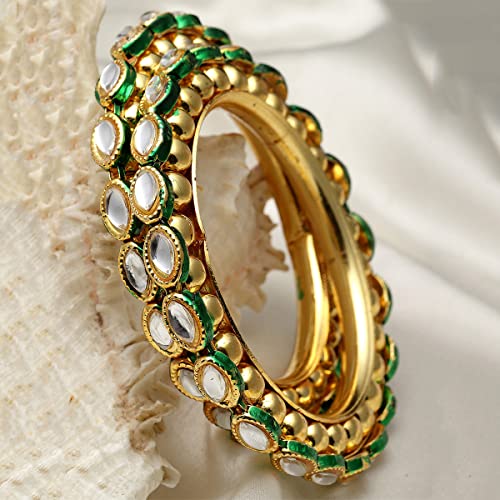 T4 Jewels Gold Plated Set of 2 Green Meena Bangles for Women T4 Jewels