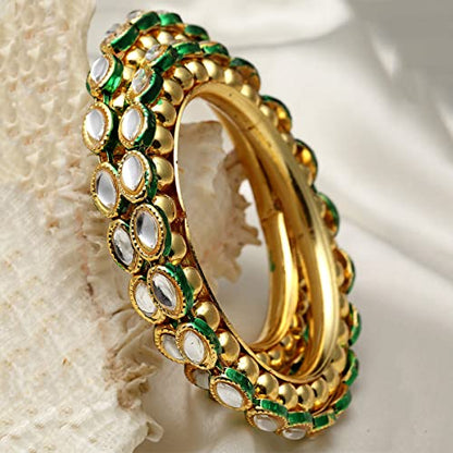 T4 Jewels Gold Plated Set of 2 Green Meena Bangles for Women T4 Jewels