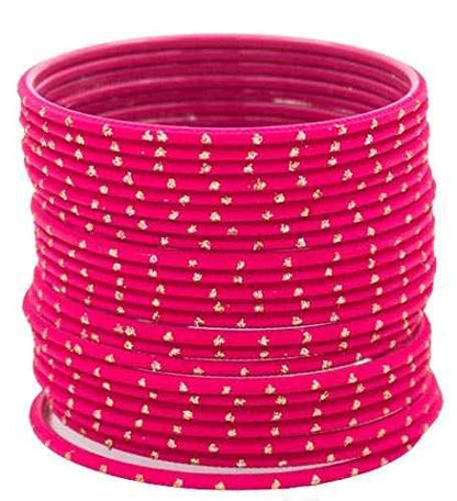 T4 Jewels Plane Matte Dotted Design Metal Bangles Set - (Set Of 24) Mergenta T4 Jewels