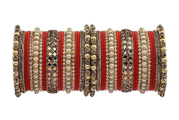 T4 Jewels Metal With Zircon Gemstones Attractive Glossy Finish Gold Plated Fashion Jewellery Metal Bangle Set For Women & Girls Strawberry T4 Jewels