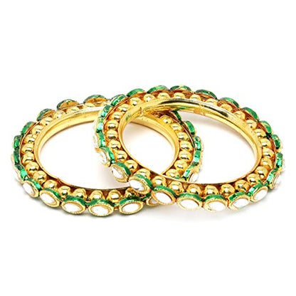 T4 Jewels Gold Plated Set of 2 Green Meena Bangles for Women T4 Jewels