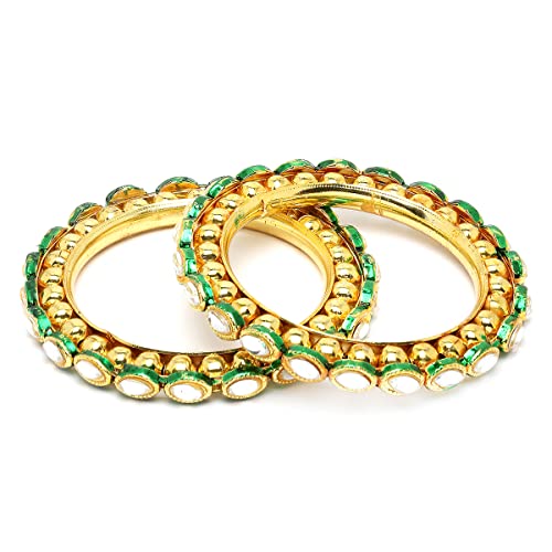 T4 Jewels Gold Plated Set of 2 Green Meena Rajwadi Metal Bangles for Women