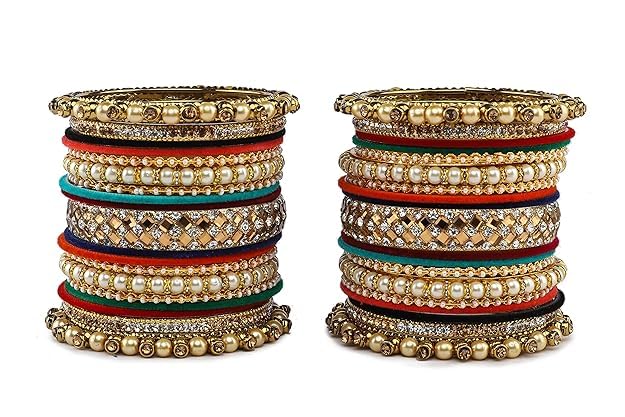 T4 Jewels Metal With Zircon Gemstones Attractive Glossy Finish Gold Plated Fashion Jewellery Metal Bangle Set For Women & Girls T4 Jewels