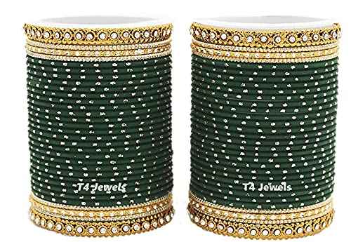 T4 Jewels Traditional Metal Bangle Set For Women And Girls - (Set Of 2) - LSET Green All Bangle Sets T4 Jewels