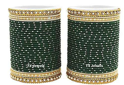 T4 Jewels Traditional Metal Bangle Set For Women And Girls - (Set Of 2) - LSET Green All Bangle Sets T4 Jewels
