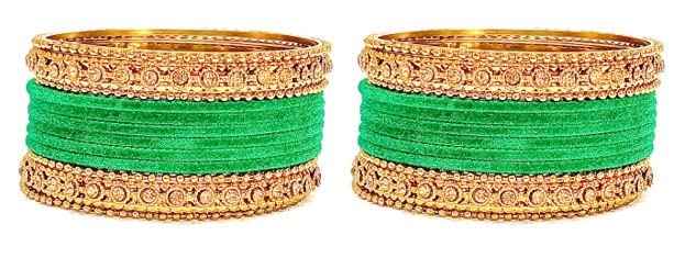 T4 Jewels Gold Plated & Stone Studded Velvet Metal Bangle Set (Wedding Chuda/Diwali Special) For Girls & Women - (Pack Of 24 Bangles) T4 Jewels