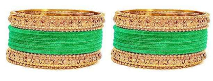 T4 Jewels Gold Plated & Stone Studded Velvet Metal Bangle Set (Wedding Chuda/Diwali Special) For Girls & Women - (Pack Of 24 Bangles) T4 Jewels