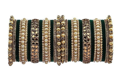 T4 Jewels Metal With Zircon Gemstones Attractive Glossy Finish Gold Plated Fashion Jewellery Metal Bangle Set For Women & Girls Dark Green T4 Jewels