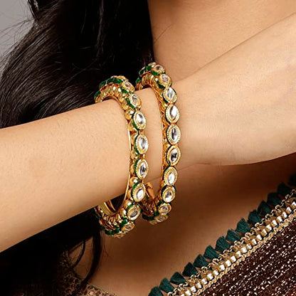 T4 Jewels Gold Plated Set of 2 Green Meena Bangles for Women T4 Jewels