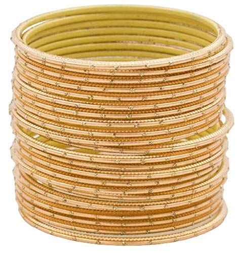T4 Jewels Plane Matte Dotted Design Metal Bangles Set - (Set Of 24) Golden T4 Jewels
