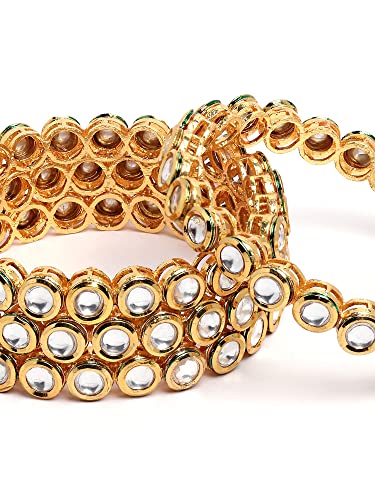 T4 Jewels Set of 4 Antique Gold Plated Round Polki Kundan Rajwadi Bangles for Women T4 Jewels