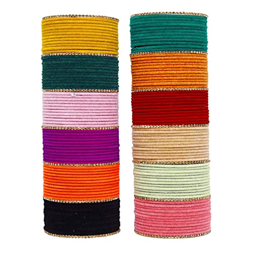 T4 Jewels Charming 12 Multicolors Stylish Plain Metal Velvet Bangle Box Set for Women & Girls Jewellery