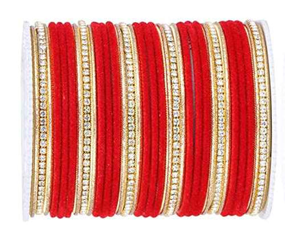 T4 Jewels Zircon Gem-stones And Beads Velvet Glossy Finished Metal Bangles Set For Women And Girls T4 Jewels