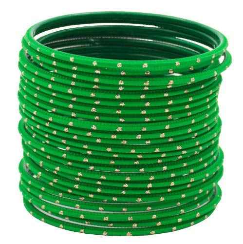 T4 Jewels Plane Matte Dotted Design Metal Bangles Set - (Set Of 24) Green T4 Jewels