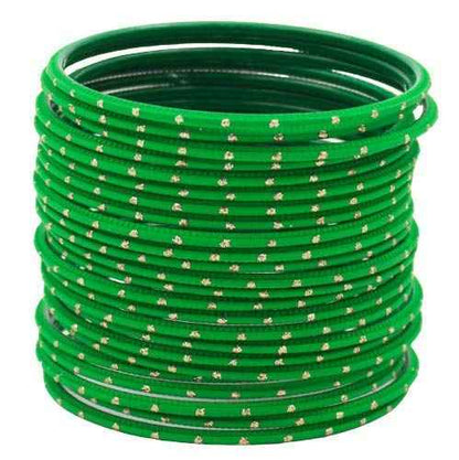 T4 Jewels Plane Matte Dotted Design Metal Bangles Set - (Set Of 24) Green T4 Jewels