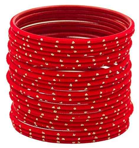T4 Jewels Plane Matte Dotted Design Metal Bangles Set - (Set Of 24) Red T4 Jewels