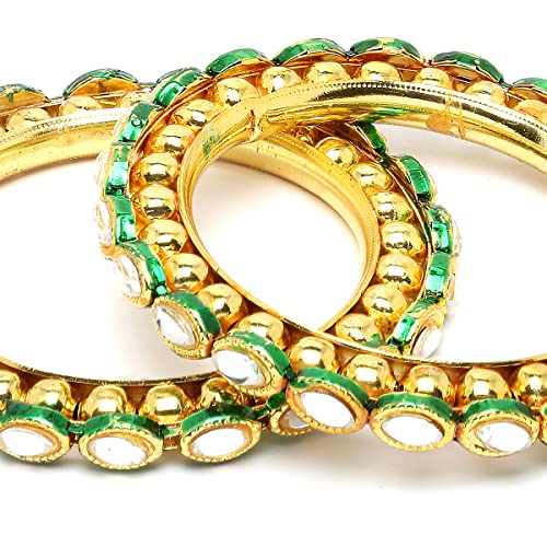 T4 Jewels Gold Plated Set of 2 Green Meena Bangles for Women T4 Jewels