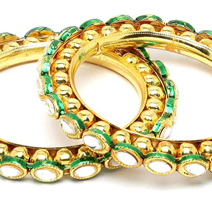 T4 Jewels Gold Plated Set of 2 Green Meena Bangles for Women T4 Jewels