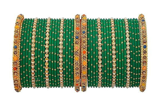 T4 Jewels Multicolor Zircon Stones Studded Elegent Golden Dotted Metal Bangles Set For Women & Girls