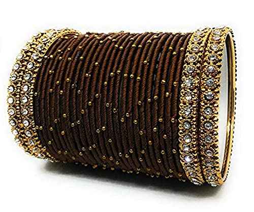 T4 Jewels Handmade Silk Thread Metal Bangles Set Zircon Stones Bridal Chuda/Wedding Chuda For Women & Girls (Set Of 28) T4 Jewels