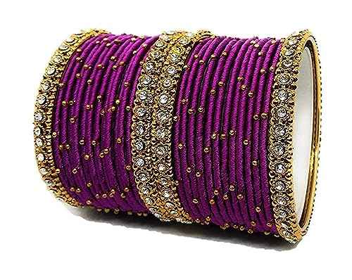 T4 Jewels Handmade Silk Thread Metal Bangles Set Zircon Stones Bridal Chuda/Wedding Chuda For Women & Girls (Set Of 28) T4 Jewels