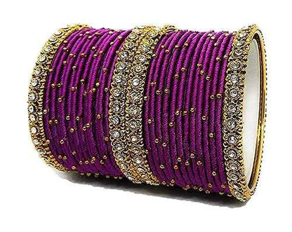 T4 Jewels Handmade Silk Thread Metal Bangles Set Zircon Stones Bridal Chuda/Wedding Chuda For Women & Girls (Set Of 28) T4 Jewels