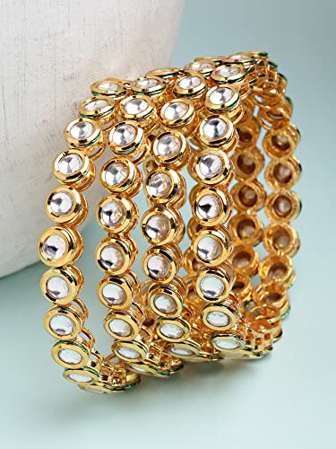 T4 Jewels Set of 4 Antique Gold Plated Round Polki Kundan Rajwadi Bangles for Women T4 Jewels