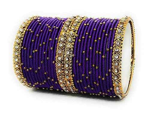 T4 Jewels Handmade Silk Thread Metal Bangles Set Zircon Stones Bridal Chuda/Wedding Chuda For Women & Girls (Set Of 28) T4 Jewels