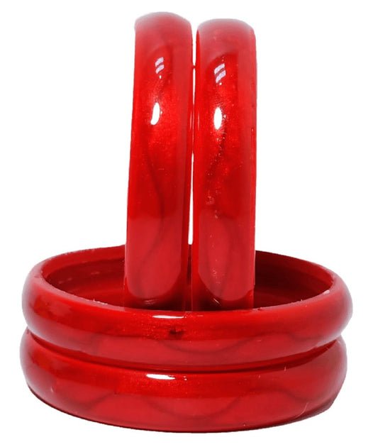 T4 Jewels (2.10 & 2.12 Size Plane Glossy Green/Maroon/Red/Yellow Colours Traditional Bangle Set - (Set Of 4) - KTYAN Red Large Size Bangles T4 Jewels