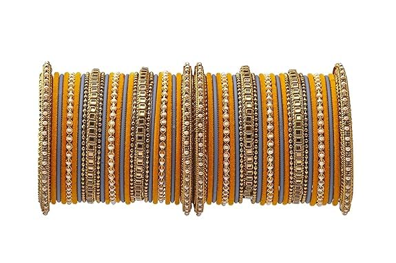 T4 Jewels Multicolours Metal Fashion Jewellery Bangles Set Gold Plated Kundan Studded Bangles For Women & Girls Yellow T4 Jewels