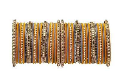 T4 Jewels Multicolours Metal Fashion Jewellery Bangles Set Gold Plated Kundan Studded Bangles For Women & Girls Yellow T4 Jewels
