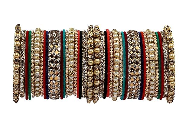 T4 Jewels Metal With Zircon Gemstones Attractive Glossy Finish Gold Plated Fashion Jewellery Metal Bangle Set For Women & Girls Multi-Colour T4 Jewels
