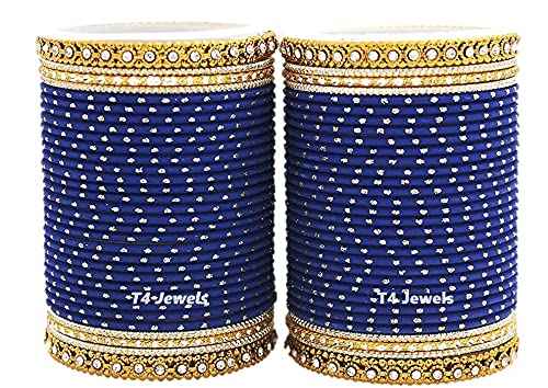 T4 Jewels Traditional Metal Bangle Set For Women And Girls - (Set Of 2) - LSET Blue All Bangle Sets T4 Jewels