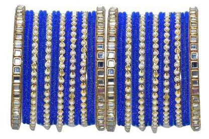 T4 Jewels 18k Gold Plated Zircon Stones Studded Metal Velvet Latest Fashion Jewellery Bangles Set For Women & Girls - 94NO Blue T4 Jewels