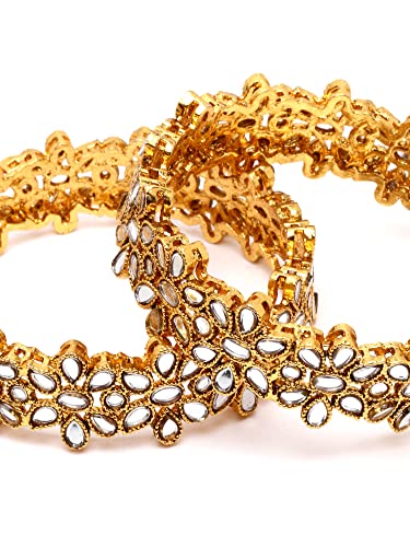 T4 Jewels Antique Gold Plated Set of 2 Mirror Studded Bangles for Women T4 Jewels