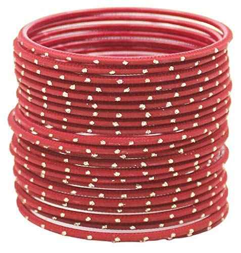 T4 Jewels Plane Matte Dotted Design Metal Bangles Set - (Set Of 24) Maroon T4 Jewels