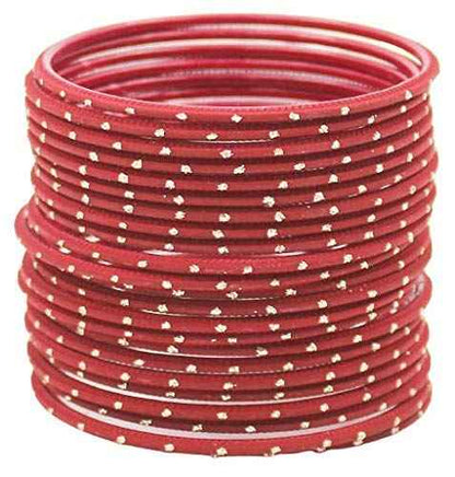 T4 Jewels Plane Matte Dotted Design Metal Bangles Set - (Set Of 24) Maroon T4 Jewels
