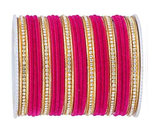T4 Jewels Zircon Gem-stones And Beads Velvet Glossy Finished Metal Bangles Set For Women And Girls T4 Jewels