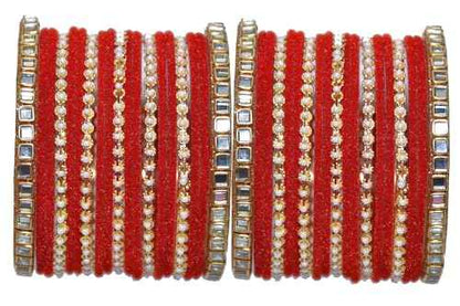 T4 Jewels 18k Gold Plated Zircon Stones Studded Metal Velvet Latest Fashion Jewellery Bangles Set For Women & Girls - 94NO Red T4 Jewels