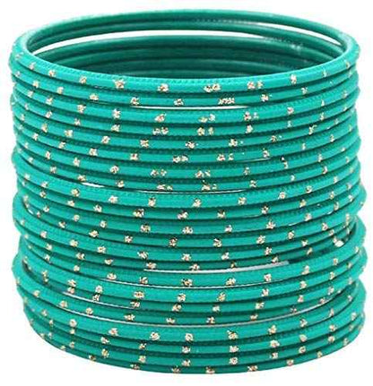 T4 Jewels Plane Matte Dotted Design Metal Bangles Set - (Set Of 24) Radium T4 Jewels