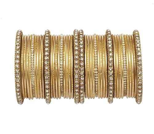 T4 Jewels 18k Gold Plated Zircon Stones Studded Designer Fashion Jewellery Metal Bangles Set - 99NO